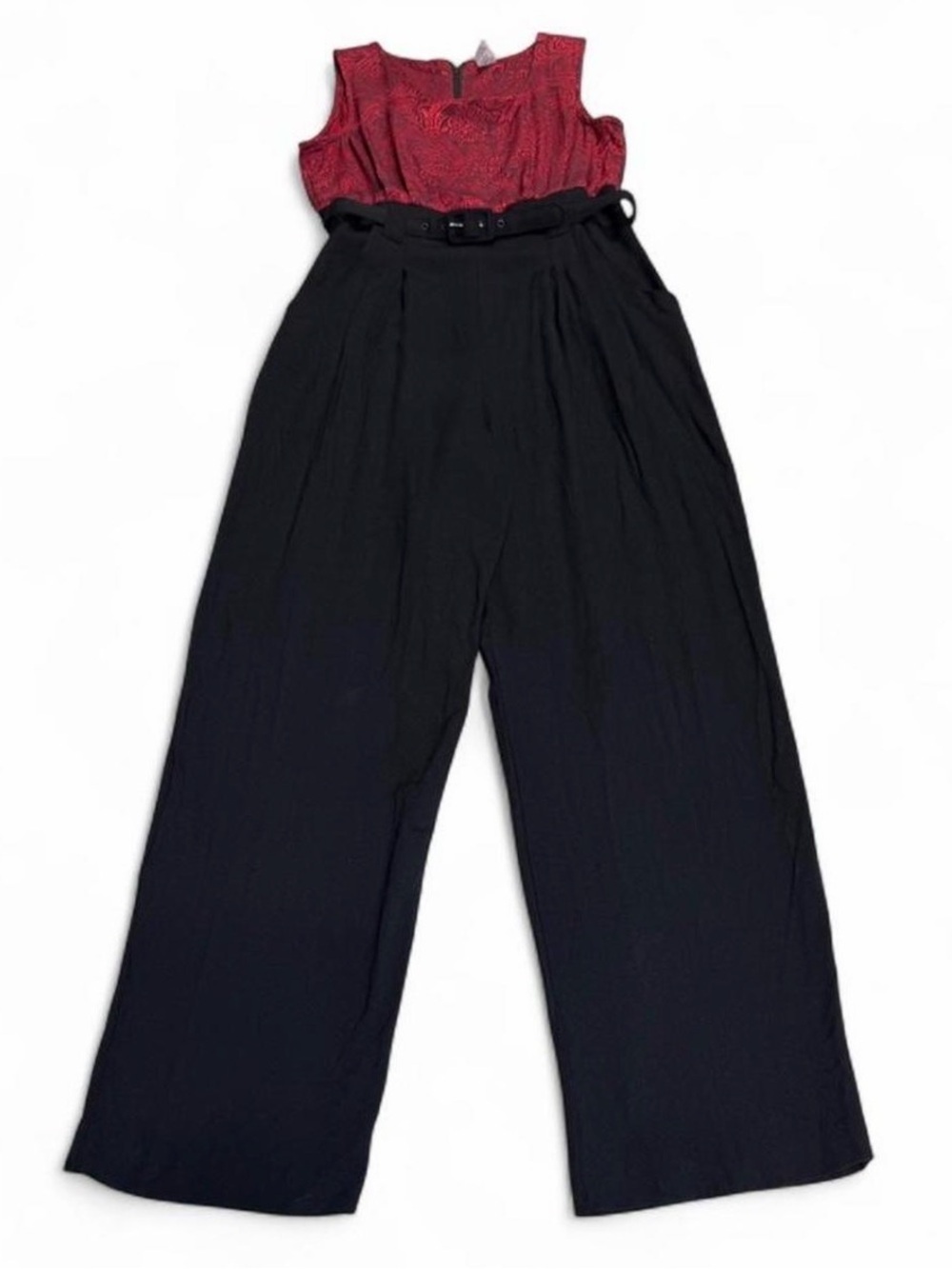 Vintage 90’s Belted Wide Leg Pleated Jumpsuit Women’s 8 Petite Retro Funky